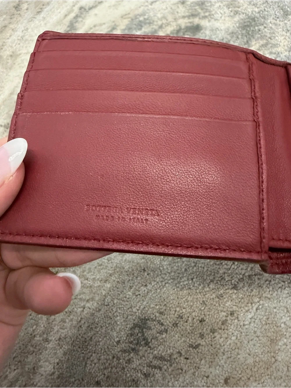 Bottega Veneta Mens Bifold Wallet in Teal with Burgundy Trim